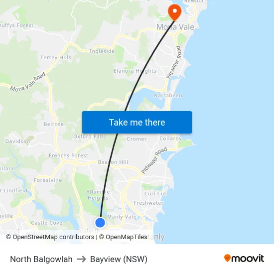 North Balgowlah to Bayview (NSW) map
