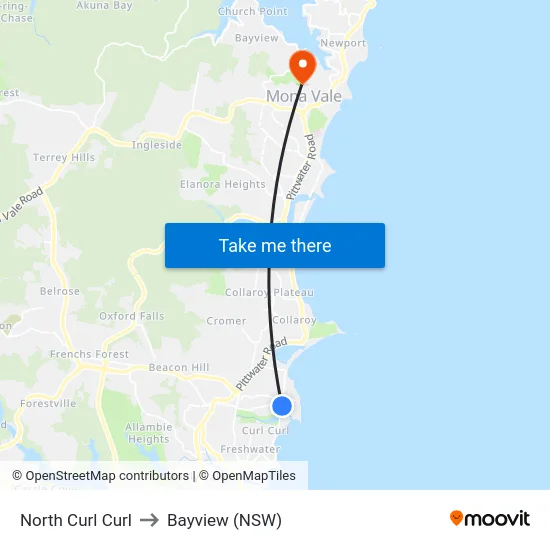 North Curl Curl to Bayview (NSW) map