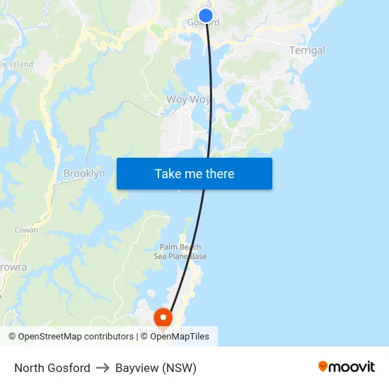 North Gosford to Bayview (NSW) map