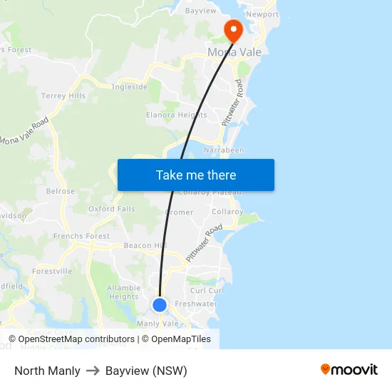 North Manly to Bayview (NSW) map