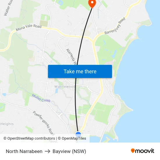 North Narrabeen to Bayview (NSW) map