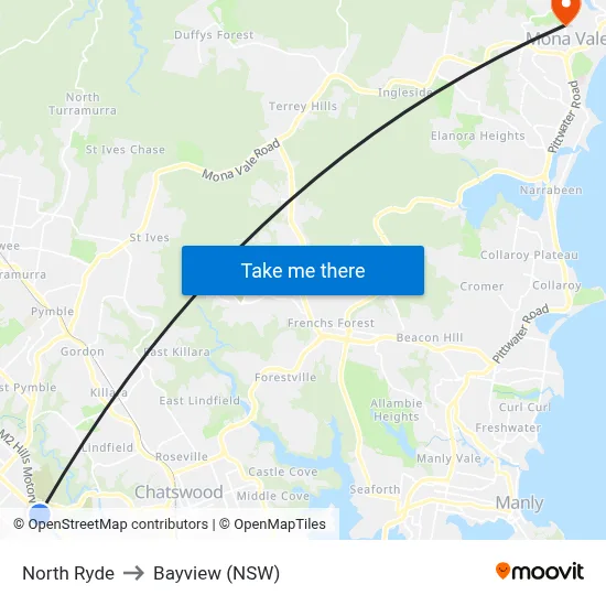 North Ryde to Bayview (NSW) map