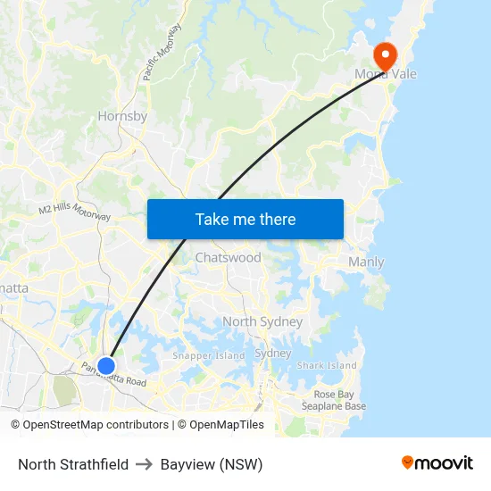 North Strathfield to Bayview (NSW) map