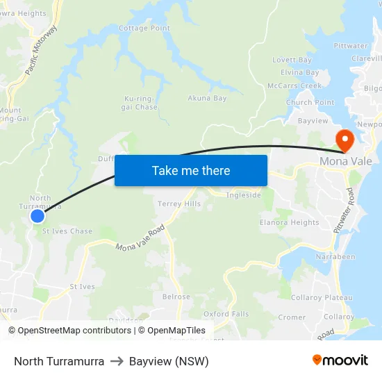 North Turramurra to Bayview (NSW) map