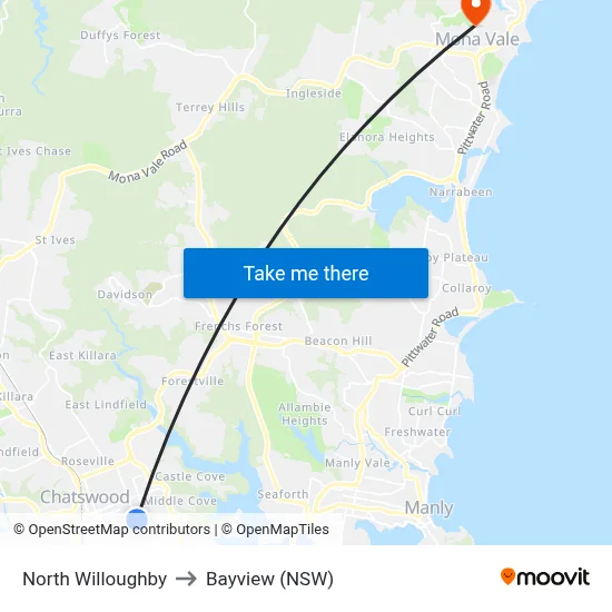 North Willoughby to Bayview (NSW) map