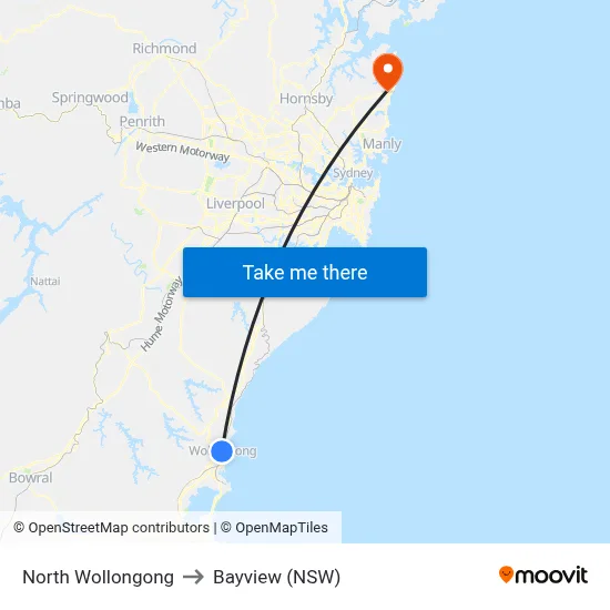 North Wollongong to Bayview (NSW) map