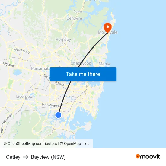 Oatley to Bayview (NSW) map