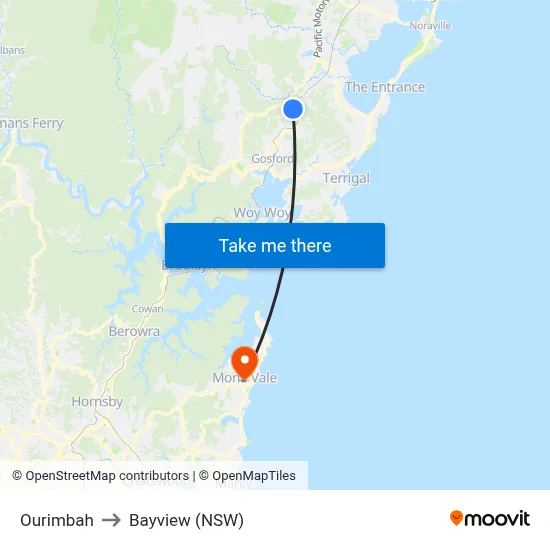 Ourimbah to Bayview (NSW) map