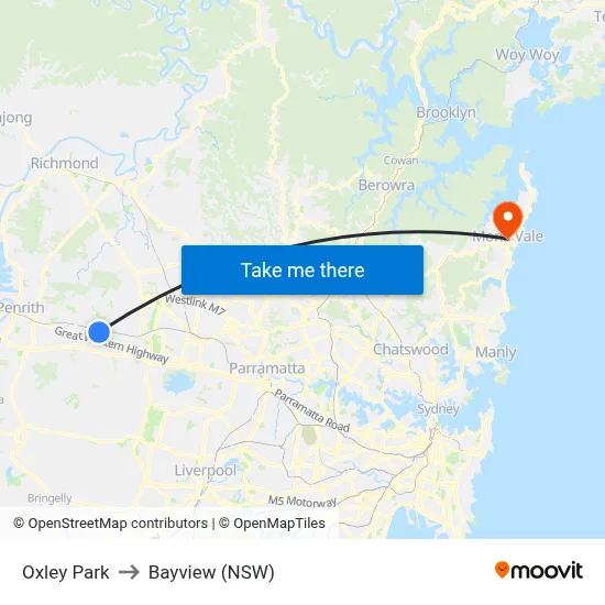 Oxley Park to Bayview (NSW) map