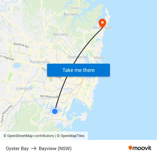 Oyster Bay to Bayview (NSW) map