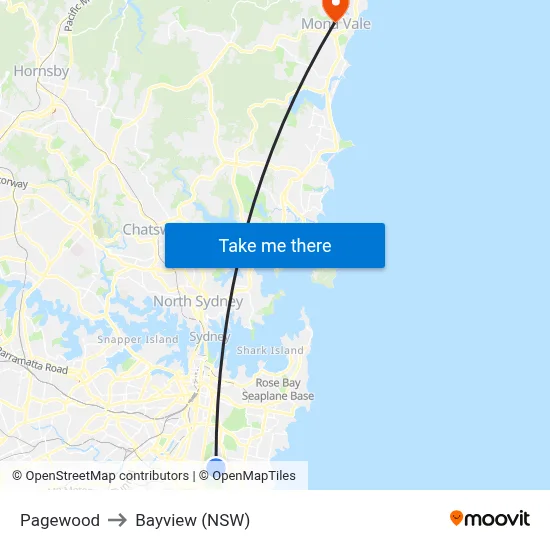 Pagewood to Bayview (NSW) map