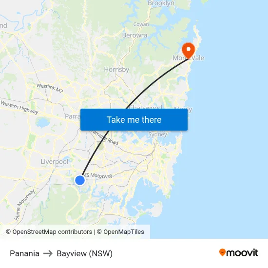 Panania to Bayview (NSW) map
