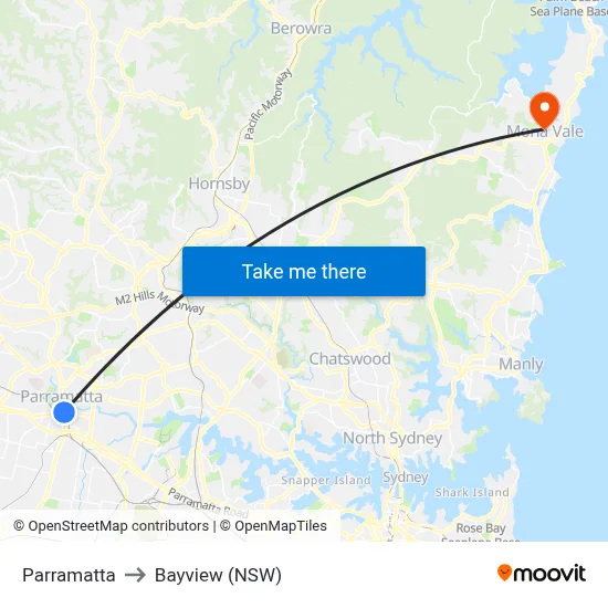 Parramatta to Bayview (NSW) map