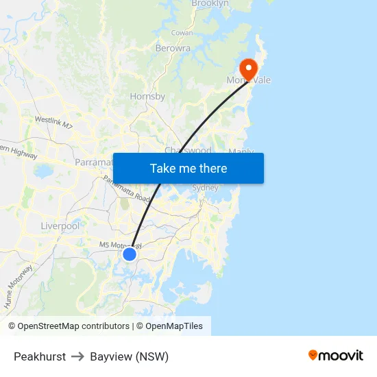 Peakhurst to Bayview (NSW) map