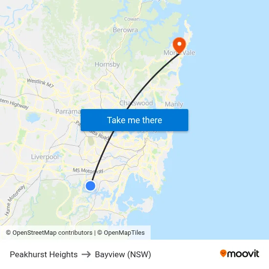 Peakhurst Heights to Bayview (NSW) map