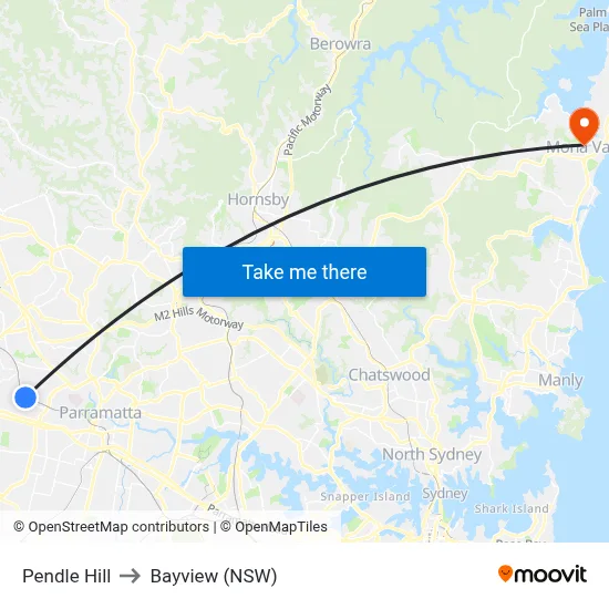Pendle Hill to Bayview (NSW) map