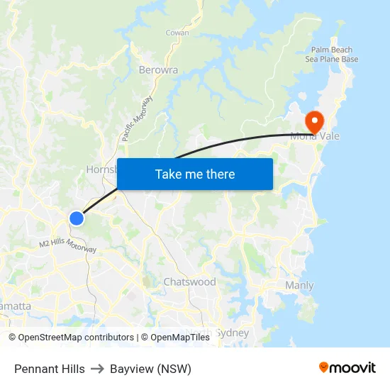Pennant Hills to Bayview (NSW) map