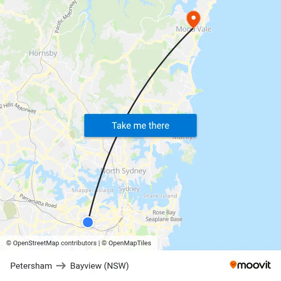 Petersham to Bayview (NSW) map