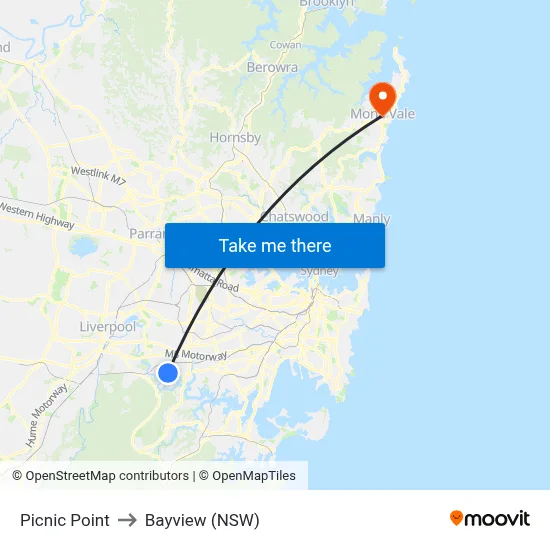 Picnic Point to Bayview (NSW) map