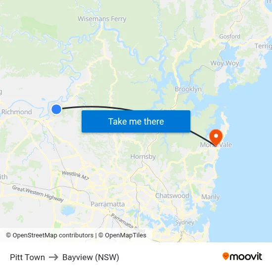 Pitt Town to Bayview (NSW) map