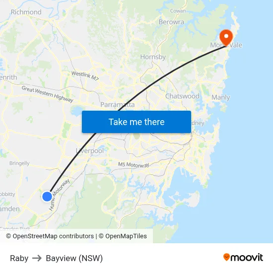 Raby to Bayview (NSW) map
