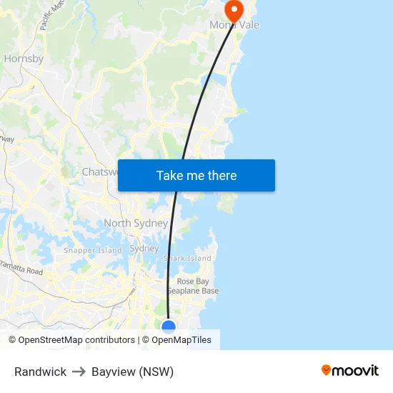 Randwick to Bayview (NSW) map