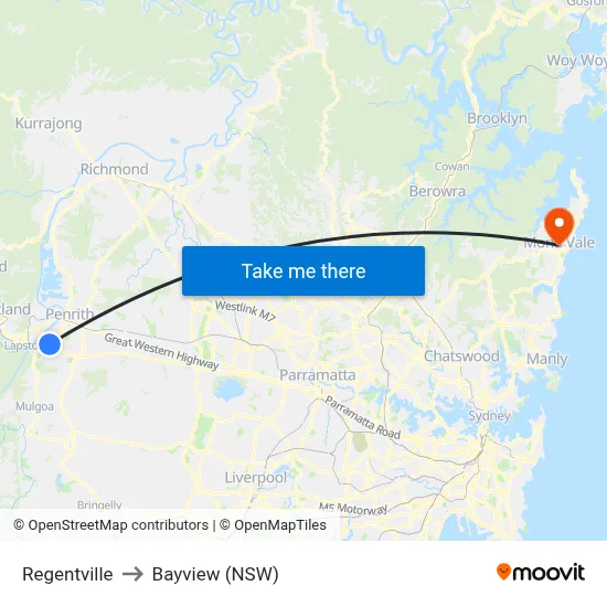 Regentville to Bayview (NSW) map