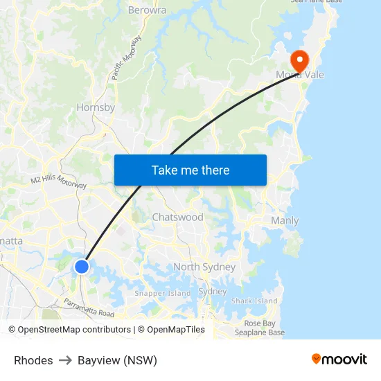 Rhodes to Bayview (NSW) map