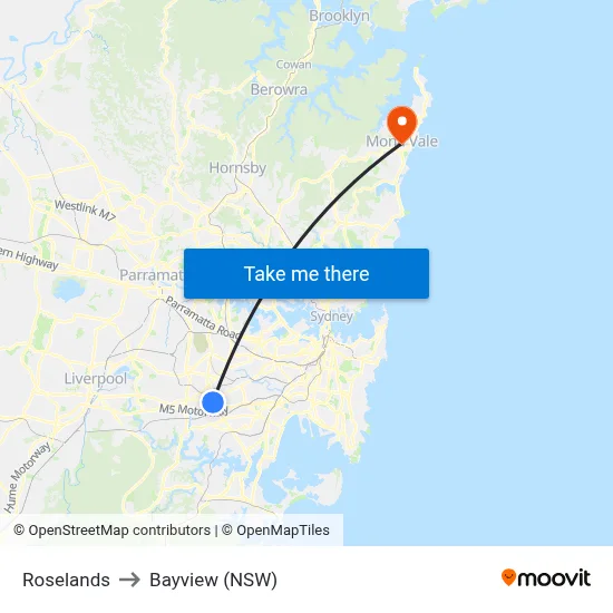 Roselands to Bayview (NSW) map