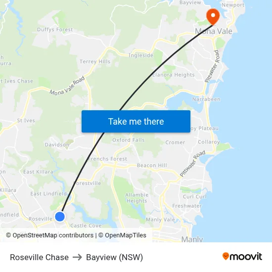 Roseville Chase to Bayview (NSW) map