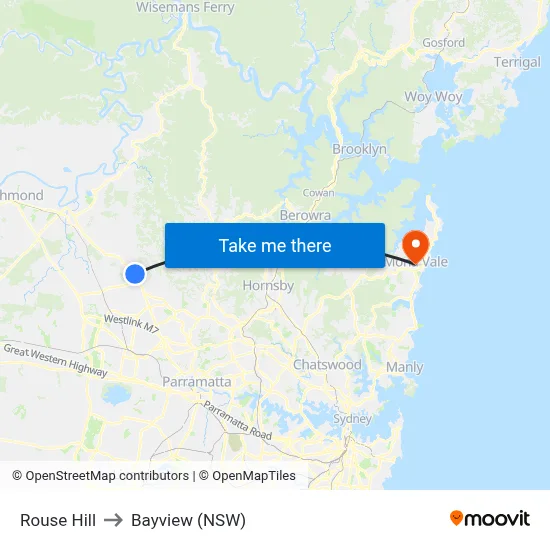 Rouse Hill to Bayview (NSW) map