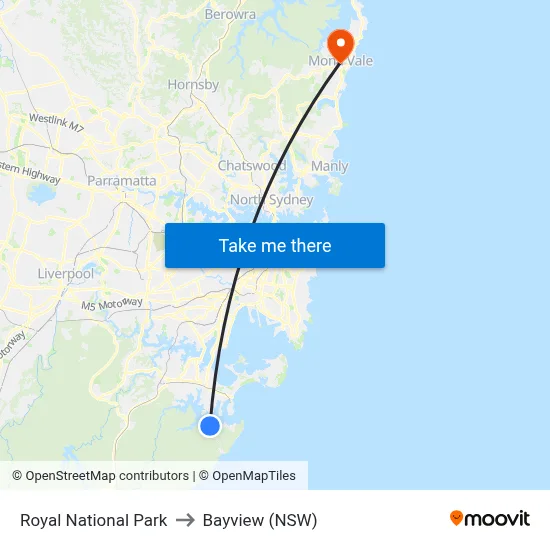 Royal National Park to Bayview (NSW) map