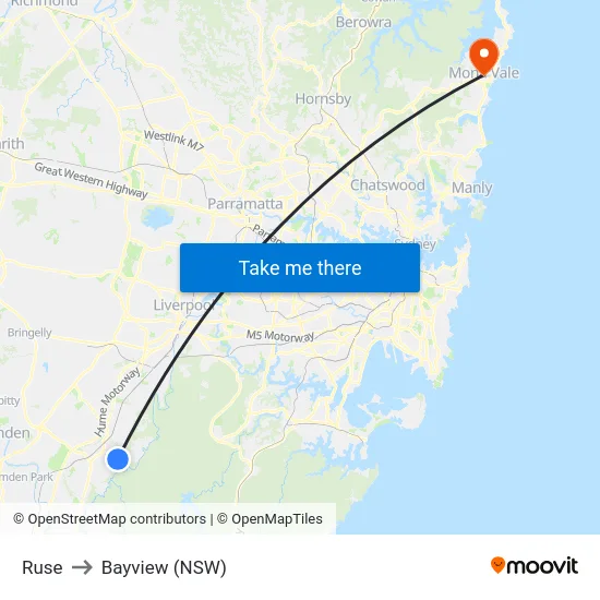 Ruse to Bayview (NSW) map