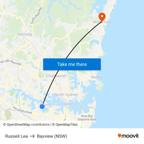 Russell Lea to Bayview (NSW) map