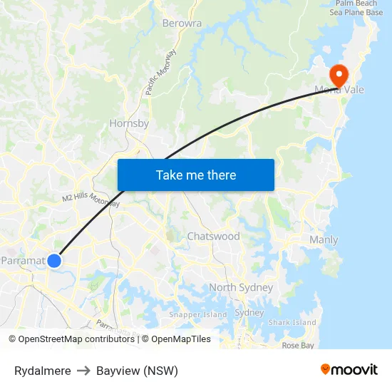 Rydalmere to Bayview (NSW) map
