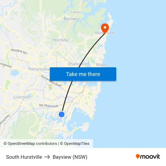 South Hurstville to Bayview (NSW) map