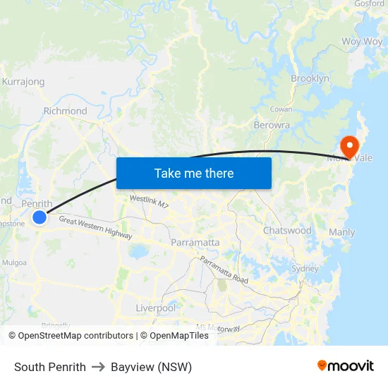 South Penrith to Bayview (NSW) map