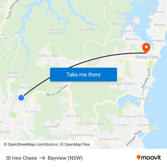 St Ives Chase to Bayview (NSW) map