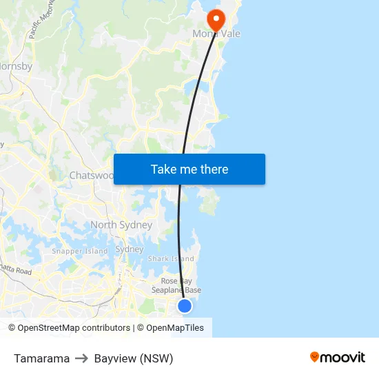 Tamarama to Bayview (NSW) map