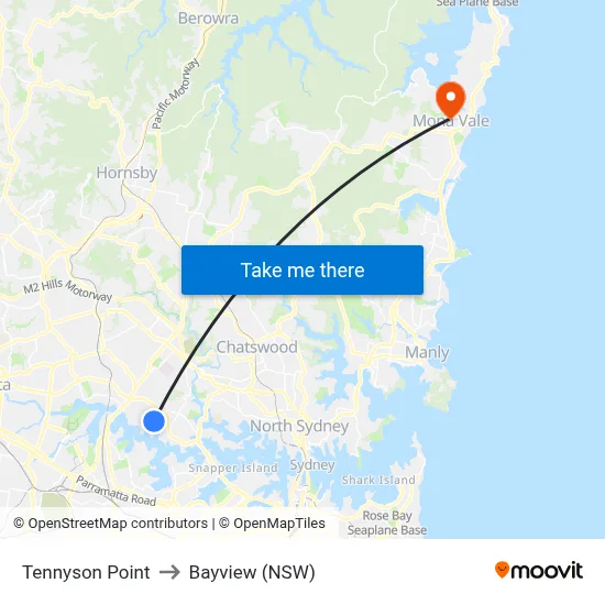Tennyson Point to Bayview (NSW) map