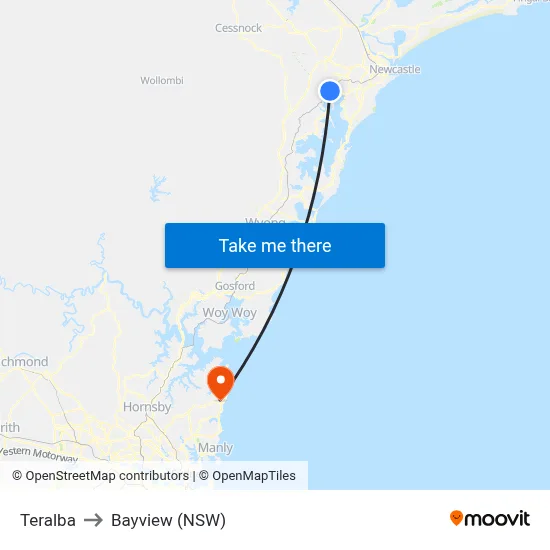 Teralba to Bayview (NSW) map