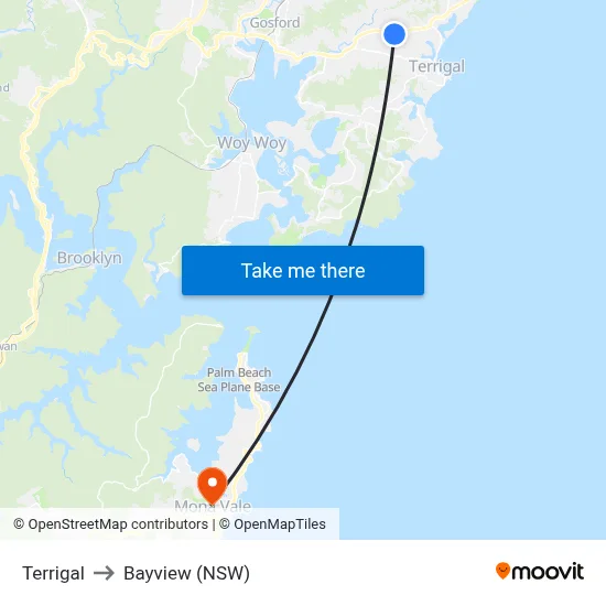 Terrigal to Bayview (NSW) map