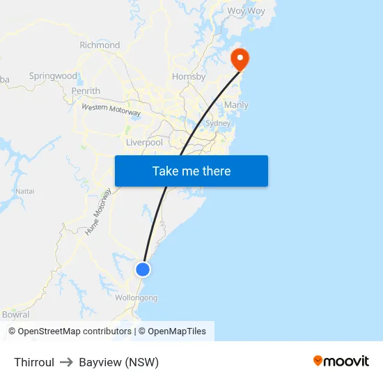 Thirroul to Bayview (NSW) map