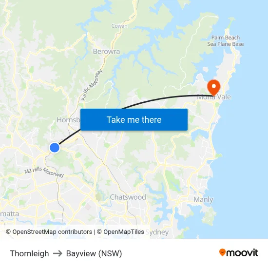 Thornleigh to Bayview (NSW) map