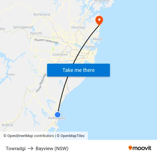 Towradgi to Bayview (NSW) map