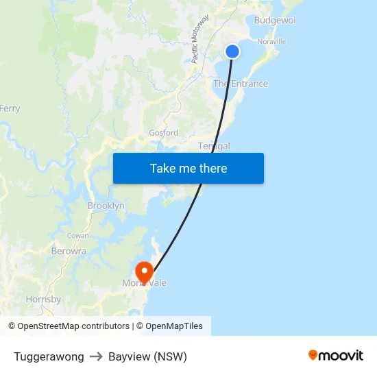 Tuggerawong to Bayview (NSW) map