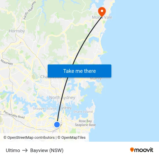 Ultimo to Bayview (NSW) map