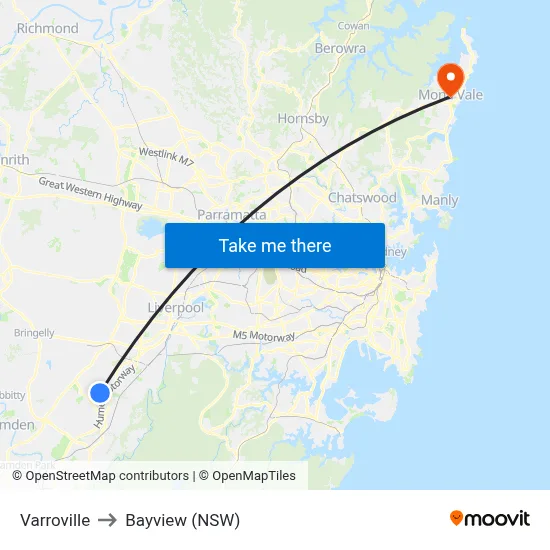Varroville to Bayview (NSW) map