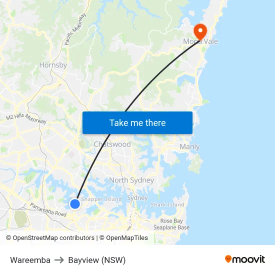 Wareemba to Bayview (NSW) map