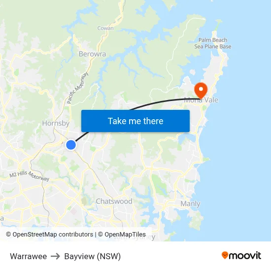 Warrawee to Bayview (NSW) map